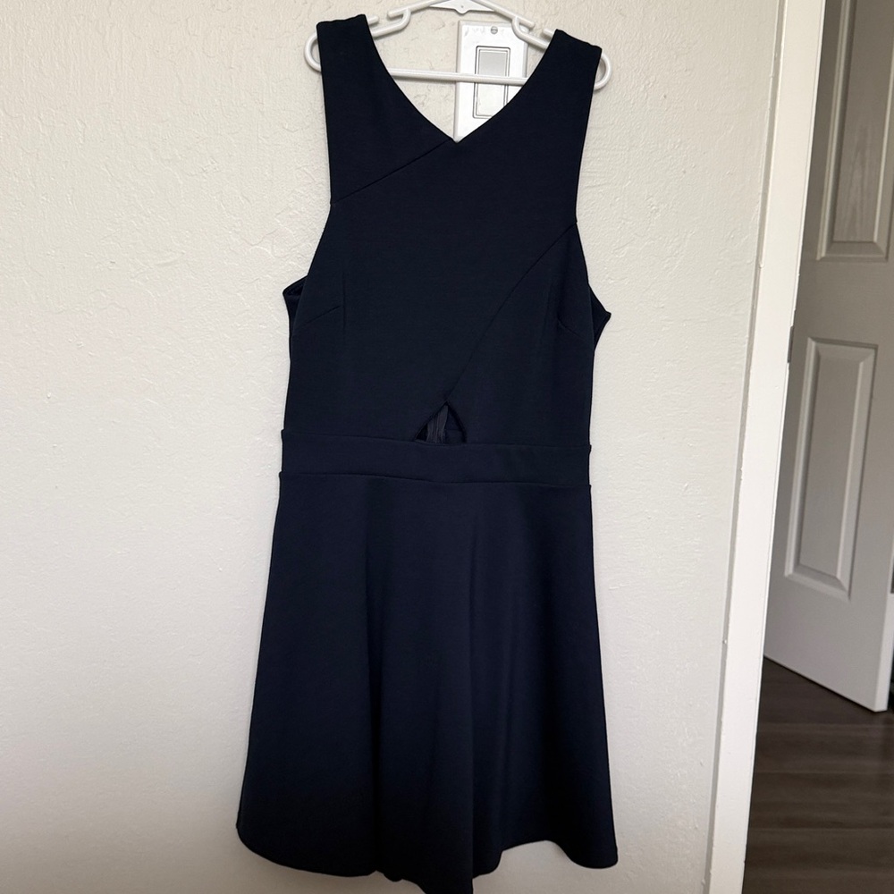 Aqua navy fit and flair dress